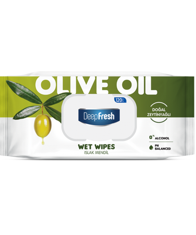 Deep Fresh Wet Wipes Olive Oil, 24 packs of 120 wipes – soft and nourishing wet wipes enriched with natural olive oil for gentle and moisturizing skin cleansing
