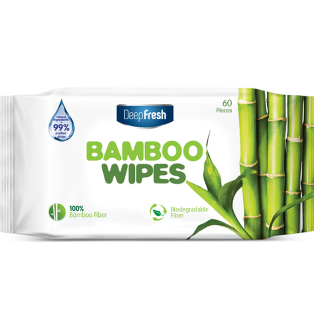 Deep Fresh Wet Wipes Bamboo, 12 packs of 60 wipes – natural and gentle wet wipes made with bamboo extract for soft, refreshed, and clean skin