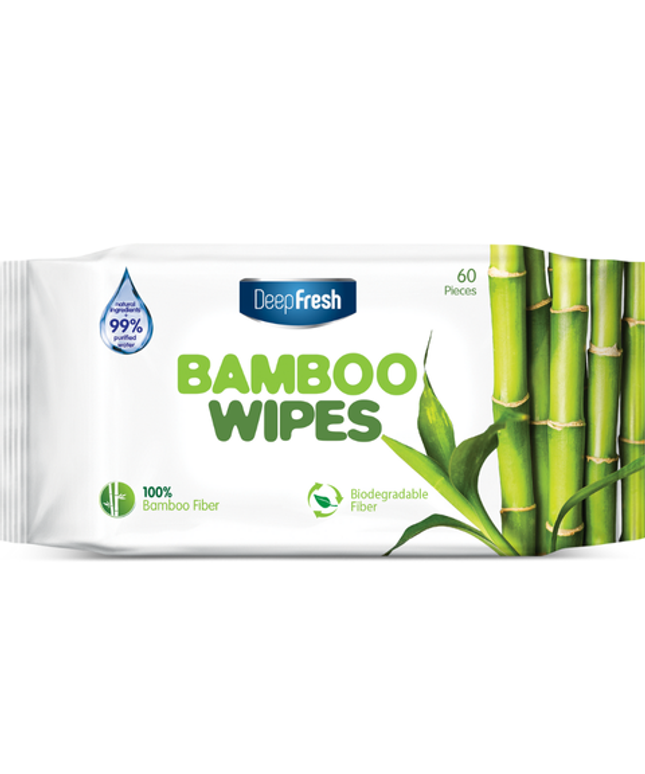 Deep Fresh Wet Wipes Bamboo, 12 packs of 60 wipes – natural and gentle wet wipes made with bamboo extract for soft, refreshed, and clean skin