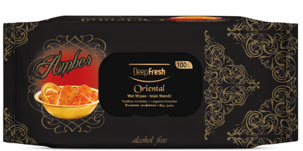 Deep Fresh Wet Wipes Amber, 24 packs of 100 wipes with flip top – soft and durable wet wipes with warm amber fragrance for gentle daily cleansing and freshness