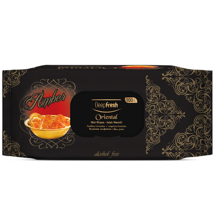 Deep Fresh Wet Wipes Amber, 24 packs of 100 wipes with flip top – soft and durable wet wipes with warm amber fragrance for gentle daily cleansing and freshness