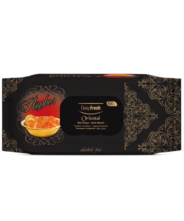 Deep Fresh Wet Wipes Amber, 24 packs of 100 wipes with flip top – soft and durable wet wipes with warm amber fragrance for gentle daily cleansing and freshness