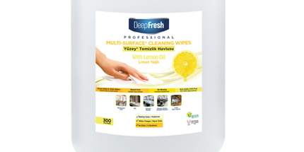 Deep Fresh Multi Surface Cleaning Wet Wipes Cannister Lemon, 4 packs of 300 wipes – effective antibacterial wipes for household and office cleaning