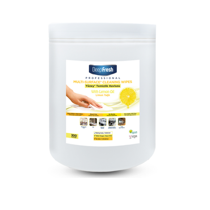 Deep Fresh Multi Surface Cleaning Wet Wipes Cannister Lemon, 4 packs of 300 wipes – effective antibacterial wipes for household and office cleaning