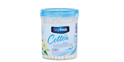 Deep Fresh Cotton Buds Cylinder Box, 12 packs of 100 pcs – soft and hygienic cotton swabs made from 100% pure cotton for daily personal care