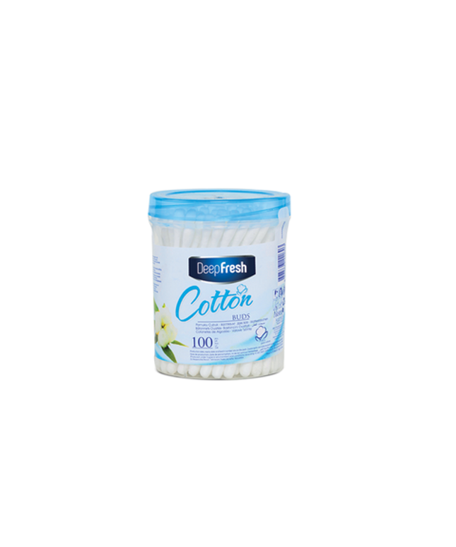 Deep Fresh Cotton Buds Cylinder Box, 12 packs of 100 pcs – soft and hygienic cotton swabs made from 100% pure cotton for daily personal care