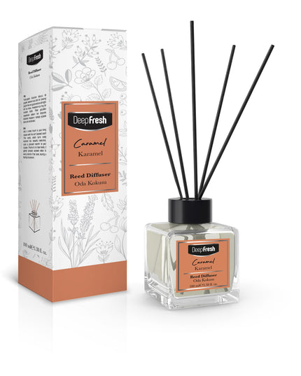 Deep Fresh Reed Diffuser Caramel, 100ml – long-lasting home fragrance with natural reed sticks and sweet caramel scent for a cozy and inviting atmosphere