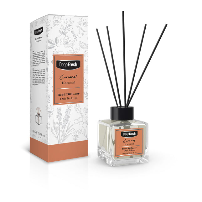 Deep Fresh Reed Diffuser Caramel, 100ml – long-lasting home fragrance with natural reed sticks and sweet caramel scent for a cozy and inviting atmosphere