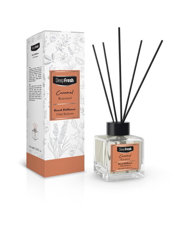 Deep Fresh Reed Diffuser Caramel, 100ml – long-lasting home fragrance with natural reed sticks and sweet caramel scent for a cozy and inviting atmosphere