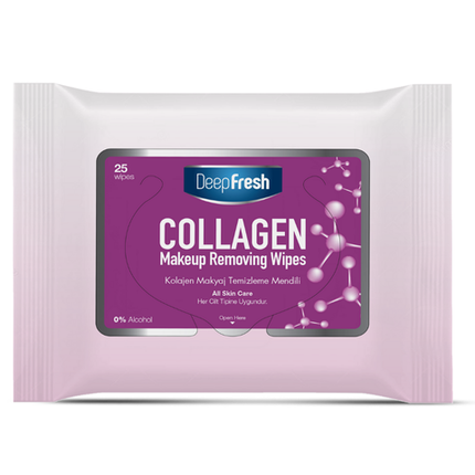 Deep Fresh Collagen Extract Make-Up Removal Wipes, 12 packs of 25 wipes – soft and nourishing facial wipes enriched with collagen extract to gently remove makeup and hydrate the skin