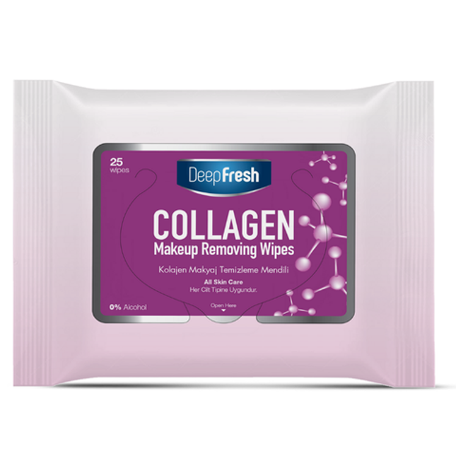 Deep Fresh Collagen Extract Make-Up Removal Wipes, 48 packs of 25 wipes – gentle facial cleansing wipes enriched with collagen extract to remove makeup and nourish the skin