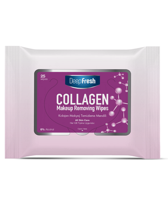 Deep Fresh Collagen Extract Make-Up Removal Wipes, 48 packs of 25 wipes – gentle facial cleansing wipes enriched with collagen extract to remove makeup and nourish the skin