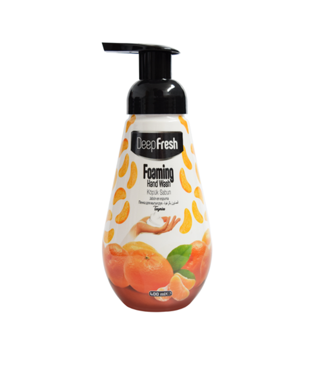 Deep Fresh Hand Soap Foam Tangerine, 12 bottles of 400ml – refreshing foaming hand soap with sweet tangerine scent that gently cleanses and softens hands