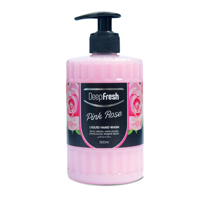 Deep Fresh Hand Soap Romance Liquid Pink Rose, 12 bottles of 500ml – gentle and moisturizing liquid hand soap with elegant pink rose fragrance for soft, clean hands