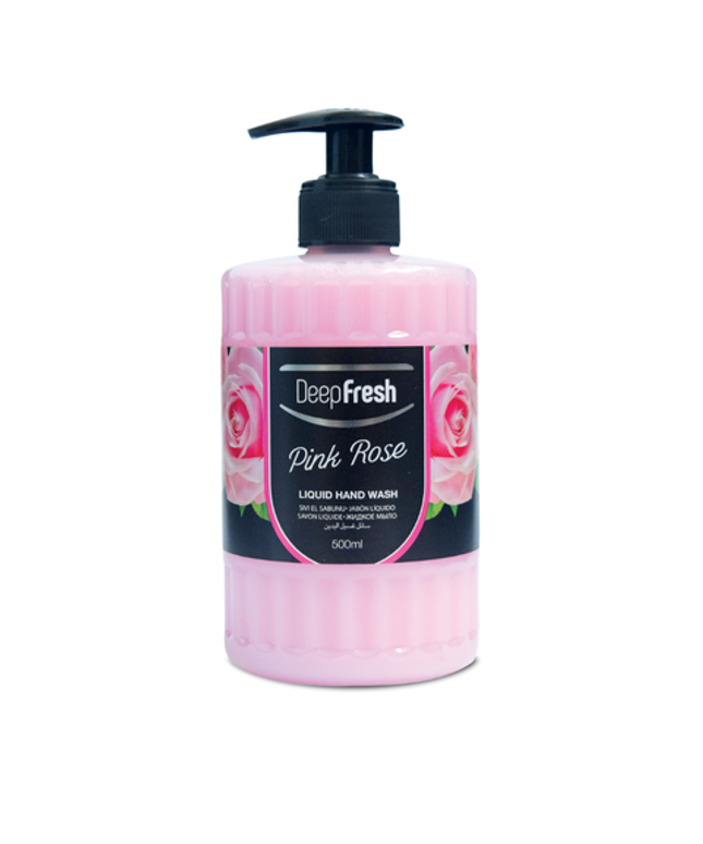 Deep Fresh Hand Soap Romance Liquid Pink Rose, 12 bottles of 500ml – gentle and moisturizing liquid hand soap with elegant pink rose fragrance for soft, clean hands