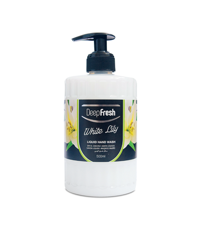 Deep Fresh Hand Soap Romance Liquid White Lily, 12 bottles of 500ml – gentle liquid hand soap with elegant white lily fragrance for soft and clean hands