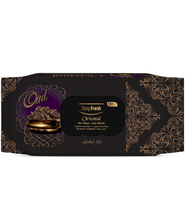 Deep Fresh Wet Wipes Oud, 24 packs of 100 wipes – premium wet wipes with luxurious oriental oud fragrance for gentle cleansing and long-lasting freshness