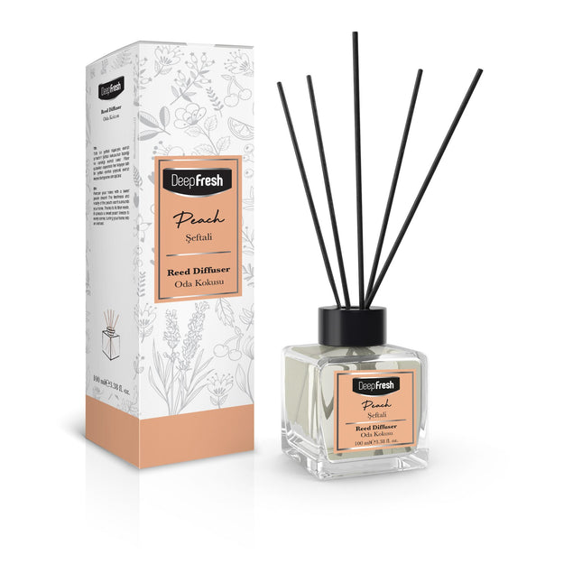 Deep Fresh Reed Diffuser Peach, 24 bottles of 100ml – long-lasting home fragrance with natural reed sticks and sweet peach aroma for a fresh, fruity atmosphere