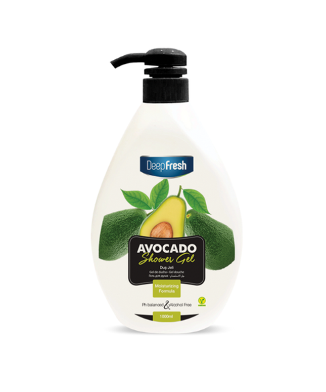 Deep Fresh Shower Gel Avocado, 12 bottles of 1000ml – moisturizing and nourishing body wash enriched with avocado extract for soft, smooth, and healthy skin