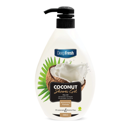Deep Fresh Shower Gel Coconut, 12 bottles of 1000ml – moisturizing and nourishing body wash with natural coconut extract for smooth and refreshed skin