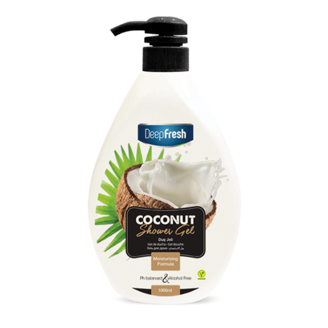 Deep Fresh Shower Gel Coconut, 12 bottles of 1000ml – moisturizing and nourishing body wash with natural coconut extract for smooth and refreshed skin