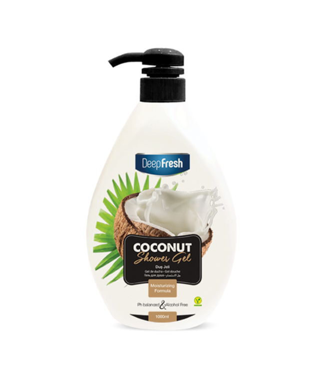 Deep Fresh Shower Gel Coconut, 12 bottles of 1000ml – moisturizing and nourishing body wash with natural coconut extract for smooth and refreshed skin