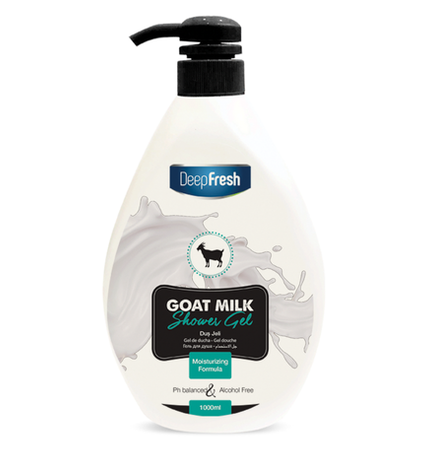 Deep Fresh Shower Gel Goat Milk, 12 bottles of 1000ml – nourishing and moisturizing body wash enriched with goat milk extract for soft and healthy skin