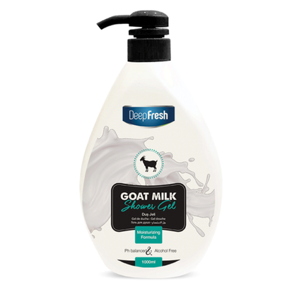 Deep Fresh Shower Gel Goat Milk, 12 bottles of 1000ml – nourishing and moisturizing body wash enriched with goat milk extract for soft and healthy skin