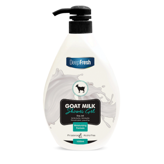 Deep Fresh Shower Gel Goat Milk, 12 bottles of 1000ml – nourishing and moisturizing body wash enriched with goat milk extract for soft and healthy skin