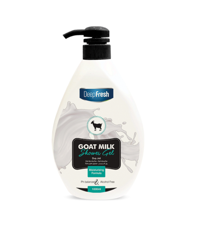 Deep Fresh Shower Gel Goat Milk, 12 bottles of 1000ml – nourishing and moisturizing body wash enriched with goat milk extract for soft and healthy skin