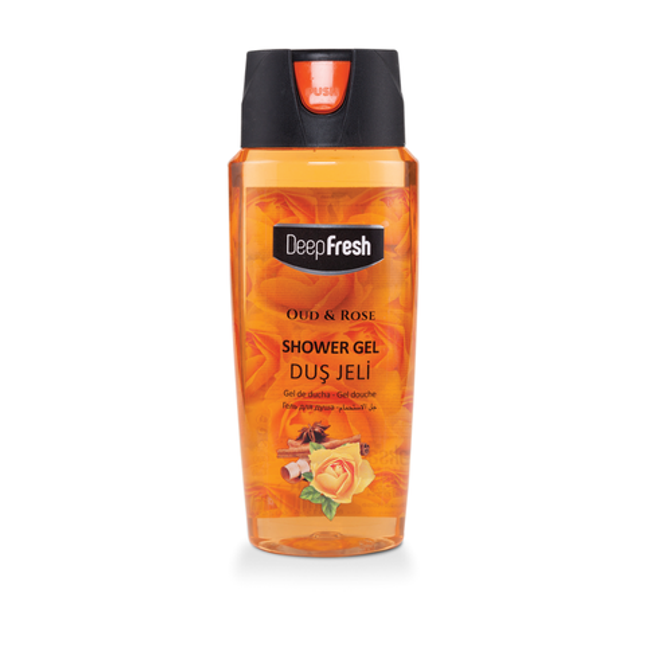 Deep Fresh Shower Gel Oud & Rose, 12 bottles of 500ml – luxurious body wash combining the rich scent of oud with the elegance of rose for soft and refreshed skin