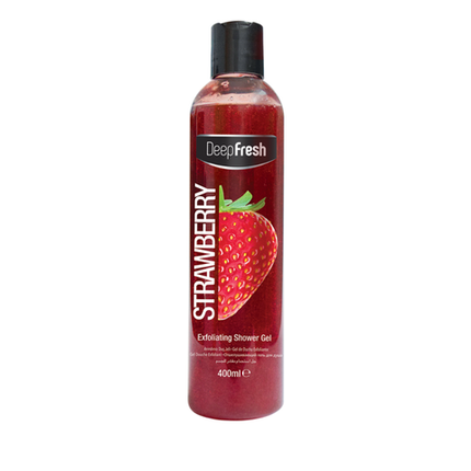 Deep Fresh Shower Gel Exfoliating Strawberry, 12 bottles of 400ml – exfoliating body wash with strawberry extract that gently cleanses and smooths the skin