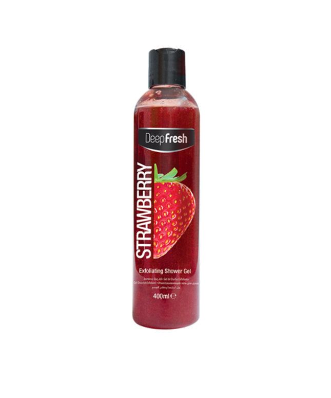 Deep Fresh Shower Gel Exfoliating Strawberry, 12 bottles of 400ml – exfoliating body wash with strawberry extract that gently cleanses and smooths the skin