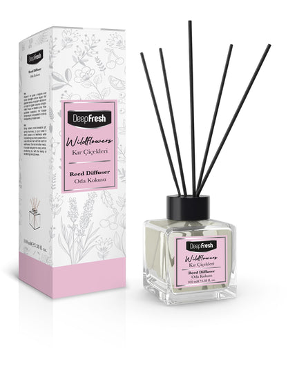 Deep Fresh Reed Diffuser Wildflowers, 24 bottles of 100ml – long-lasting home fragrance with natural reed sticks and refreshing wildflower scent
