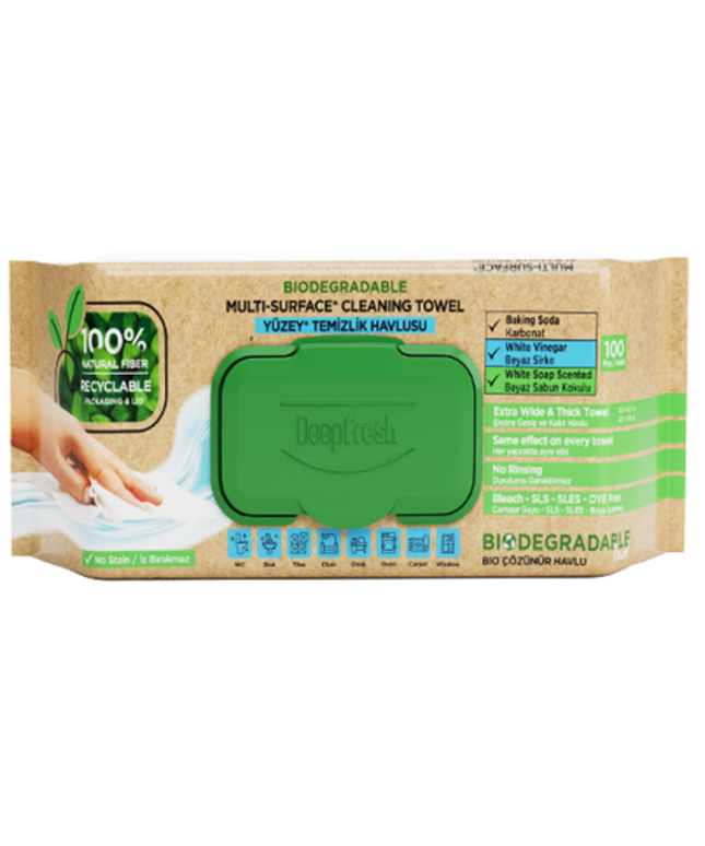 Deep Fresh Biodegradable Multi Surface Cleaning Wet Wipes White Soap, 12 packs of 100 wipes – eco-friendly antibacterial wipes with white soap scent for all surfaces