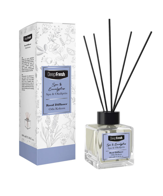Deep Fresh Reed Diffuser Spa & Eucalyptus, 24 bottles of 100ml – calming home fragrance with natural reed sticks and refreshing eucalyptus scent for a spa-like ambiance