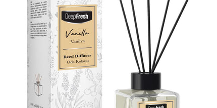 Deep Fresh Reed Diffuser Vanilla, 24 bottles of 100ml – long-lasting home fragrance with natural reed sticks and warm vanilla aroma for a cozy atmosphere