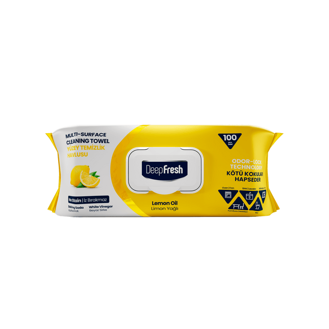 Deep Fresh Multi Surface Cleaning Wet Wipes Lemon 12 Packs x 100 Pcs - Deep Fresh UK