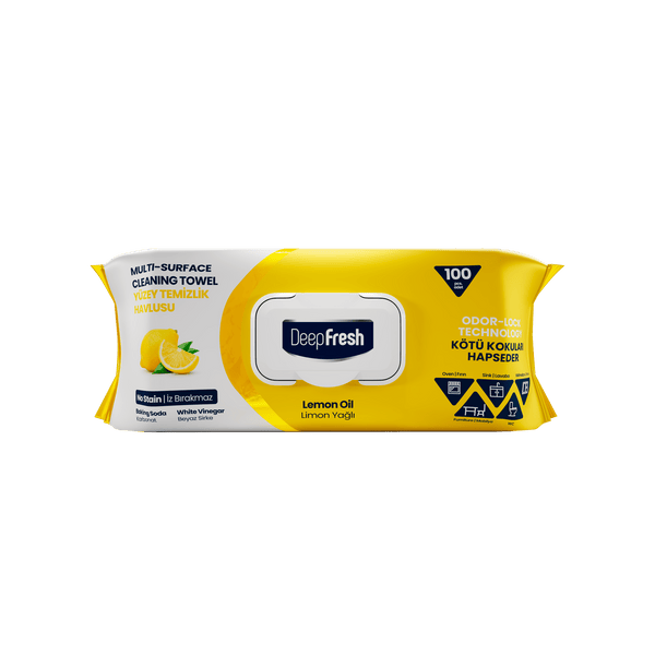 Deep Fresh Multi Surface Cleaning Wet Wipes Lemon 12 Packs x 100 Pcs - Deep Fresh UK