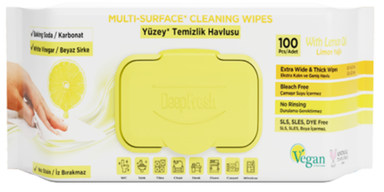 Deep Fresh Multi Surface Cleaning Wet Wipes Lemon, 12 packs of 100 wipes – antibacterial surface wipes with fresh lemon scent for effective cleaning