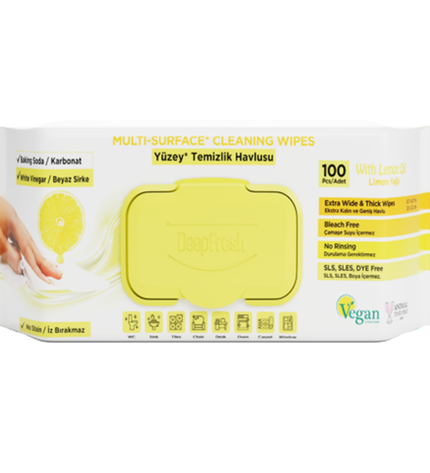 Deep Fresh Multi Surface Cleaning Wet Wipes Lemon, 12 packs of 100 wipes – antibacterial surface wipes with fresh lemon scent for effective cleaning