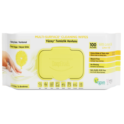 Deep Fresh Multi Surface Cleaning Wet Wipes Lemon, 12 packs of 100 wipes – antibacterial surface wipes with fresh lemon scent for effective cleaning