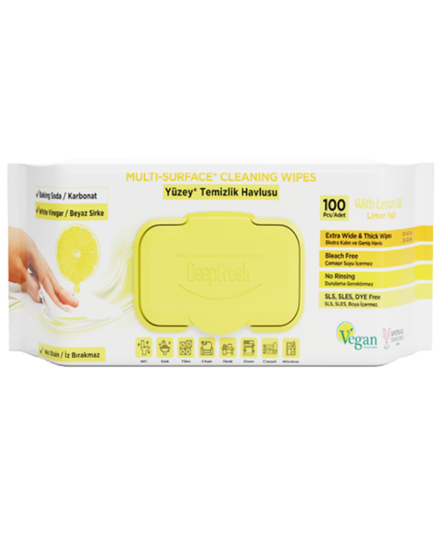 Deep Fresh Multi Surface Cleaning Wet Wipes Lemon, 12 packs of 100 wipes – antibacterial surface wipes with fresh lemon scent for effective cleaning