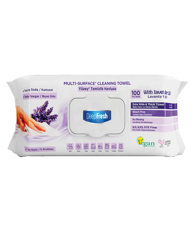 Deep Fresh Multi Surface Cleaning Wet Wipes Lavender, 12 packs of 100 wipes – antibacterial surface cleaning wipes with relaxing lavender scent